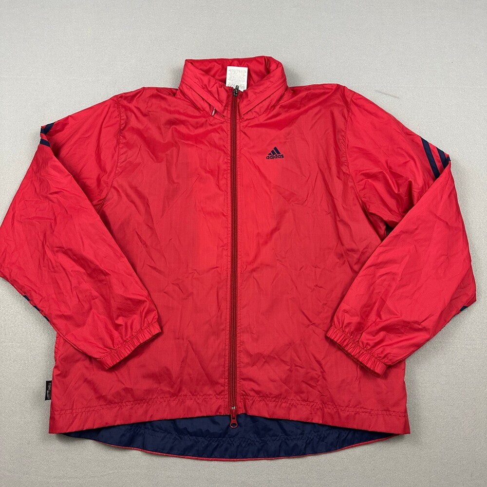 Vintage Adidas Track Jacket Men Large Red Climashell Full Zip Pockets Training L
